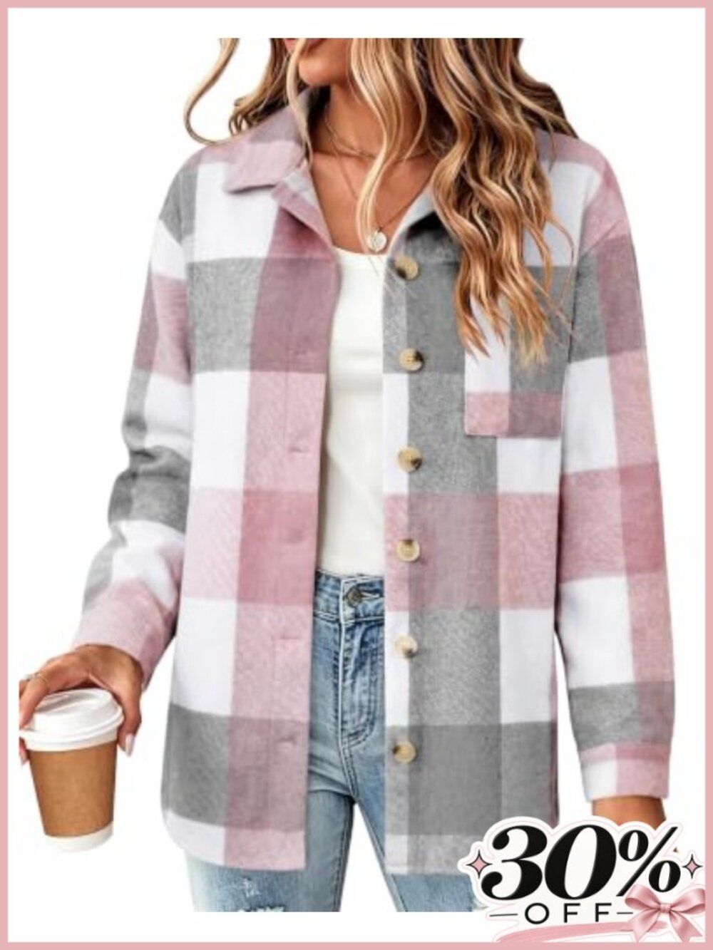 Plaid Flannel Shacket Button Down Long Sleeve Shirt